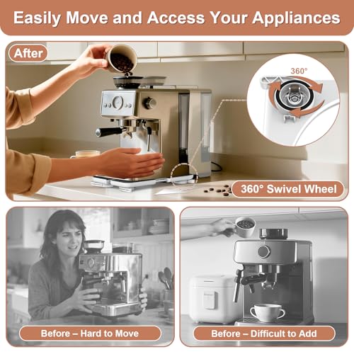 Image of Adjustable Appliance Slider Tray - Expandable 6 inch x 11 inch- 11 inch x 20 inch | Sliding Tray for Kitchen Appliances - 360 Countertop Rolling Tray with Locking Brakes for Coffee Makers Mixers