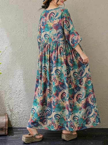 Image of Women's Plus Size Dresses Casual Vintage Printed Summer Baggy Dress