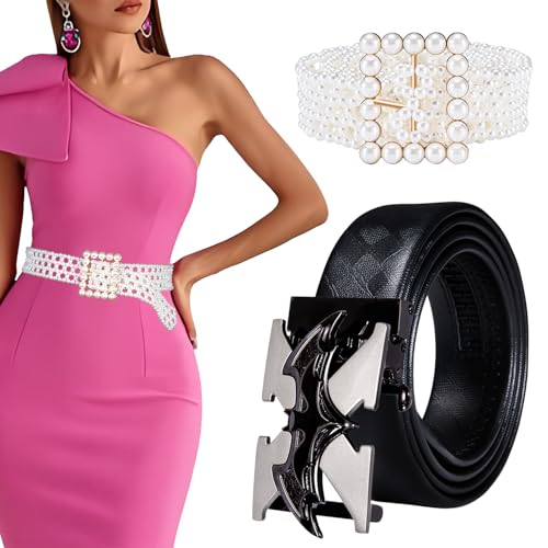 Barry.Wang Bat Belt X Ratchet Buckle,Genuine Leather Adjustable Casual 1 3/8