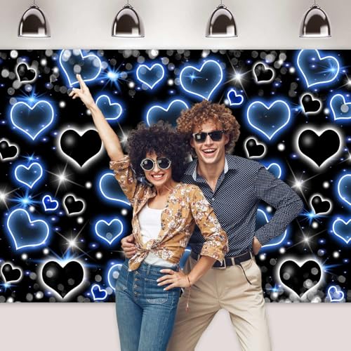 Fondo Fotográfico Corazones Negro y Azul 7x5ft miniatura 4