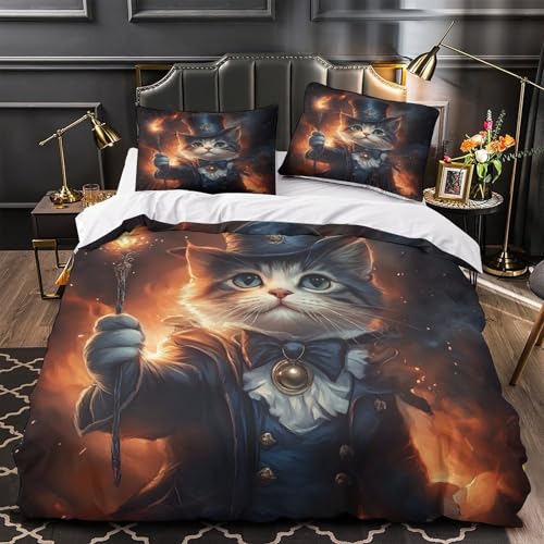 Drap de couette chat magicien 3 pièces, le cadeau idéal pour ados - 2