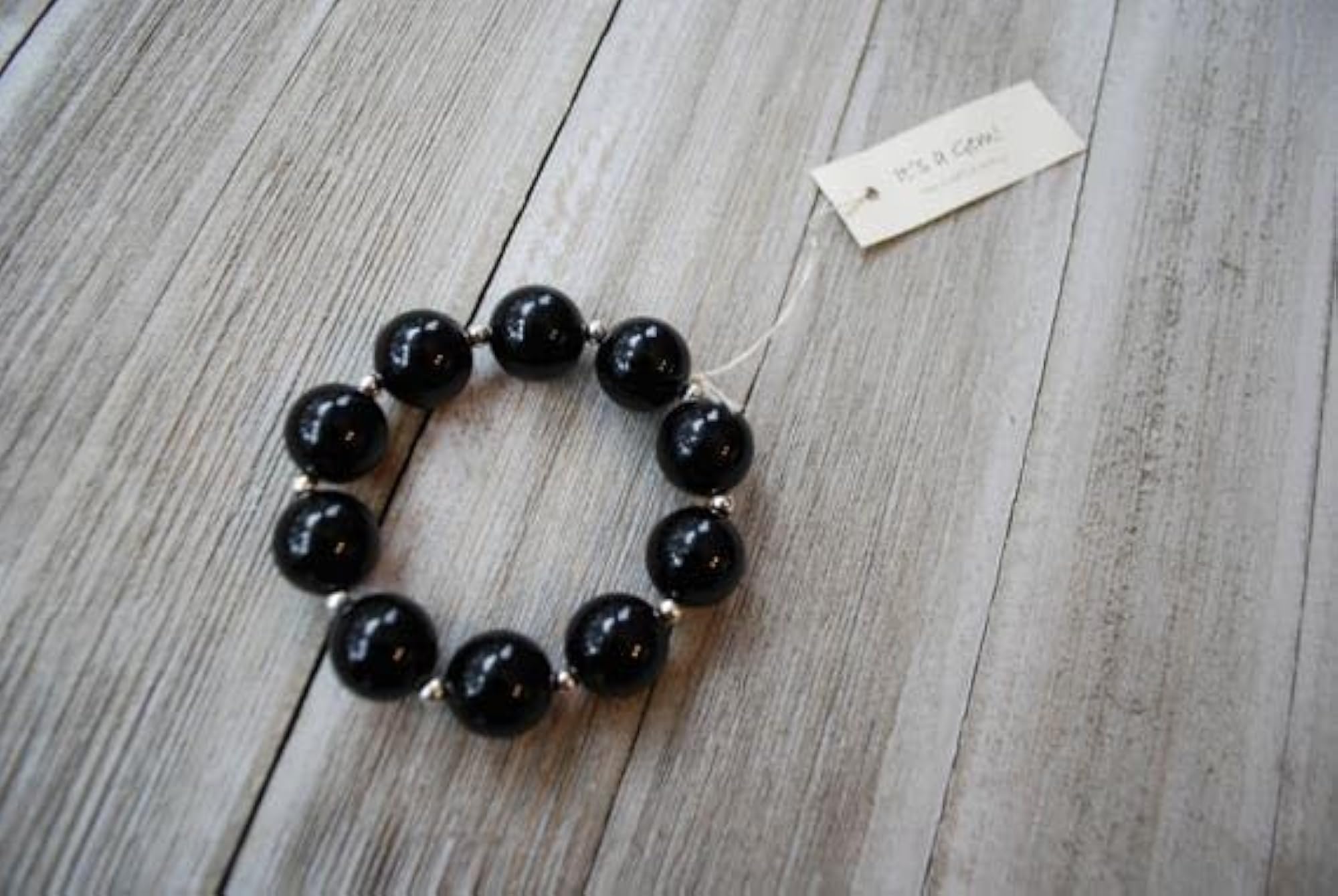 Unisex Natural Black Onyx Smooth Cut Beads Stretchable Bracelet