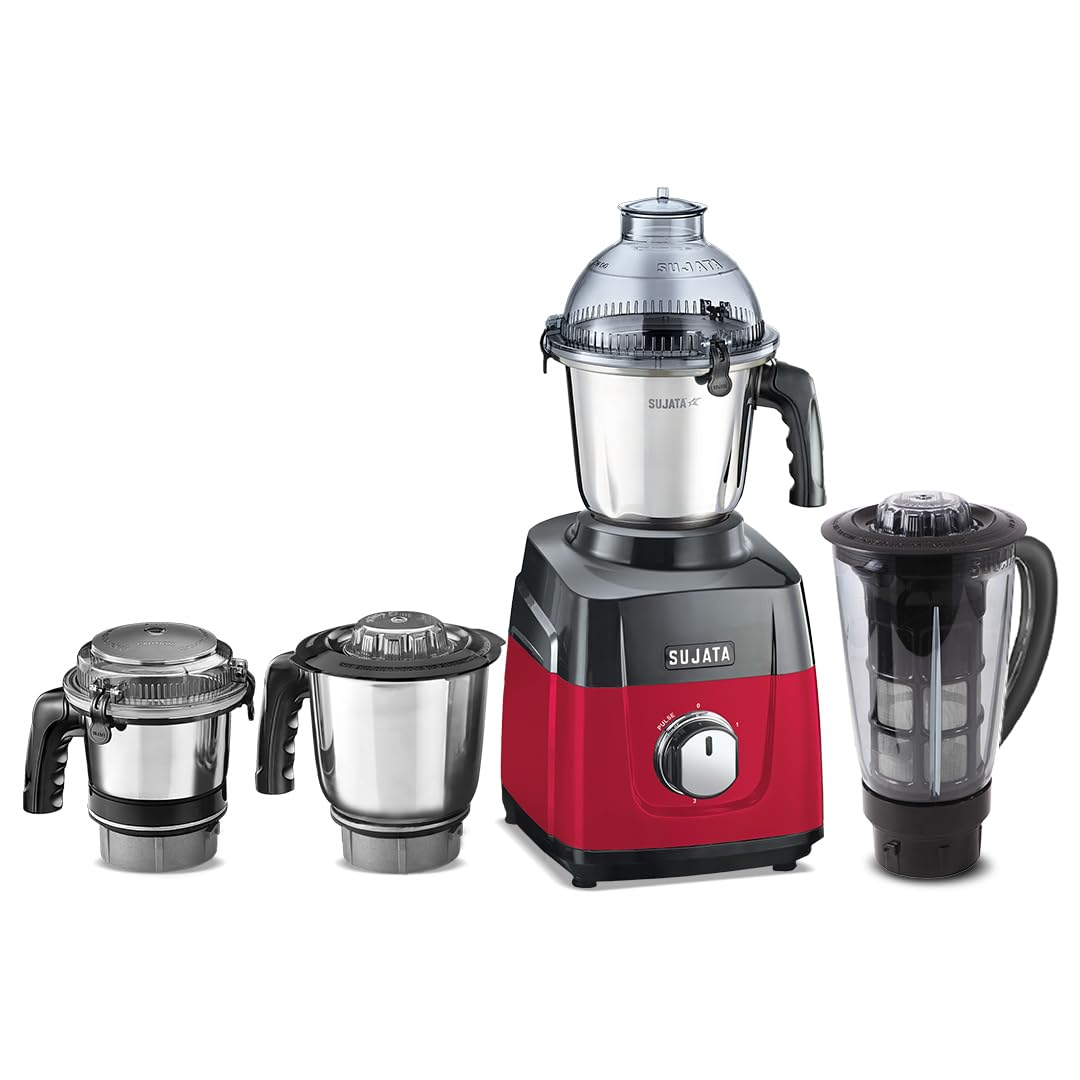 Sujata MG03 Mixer Grinder|1000 Watts Double Ball Bearing Motor|24000 RPM|Non-Stop 90 Mins Running|4 Jars including 1750ml Blender with Coconut Milk Extractor, 1500ml, 1000ml, 500ml Jar|Red & Black-image-10