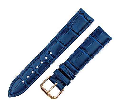 RECHERE Bracelet de montre en cuir alligator avec boucle ardillon en or rose, noir, marron, bleu, rouge, blanc -  Bleu -  12mm