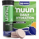 Nuun Vitamins + Caffeine Electrolyte Tablets with Vitamin D, C, E, A, & B6, Folic Acid, Magnesium & 4 Other Essential Electrolytes, Gluten Free & Vegan, Blackberry Citrus, 8 Pack (96 Servings Total)