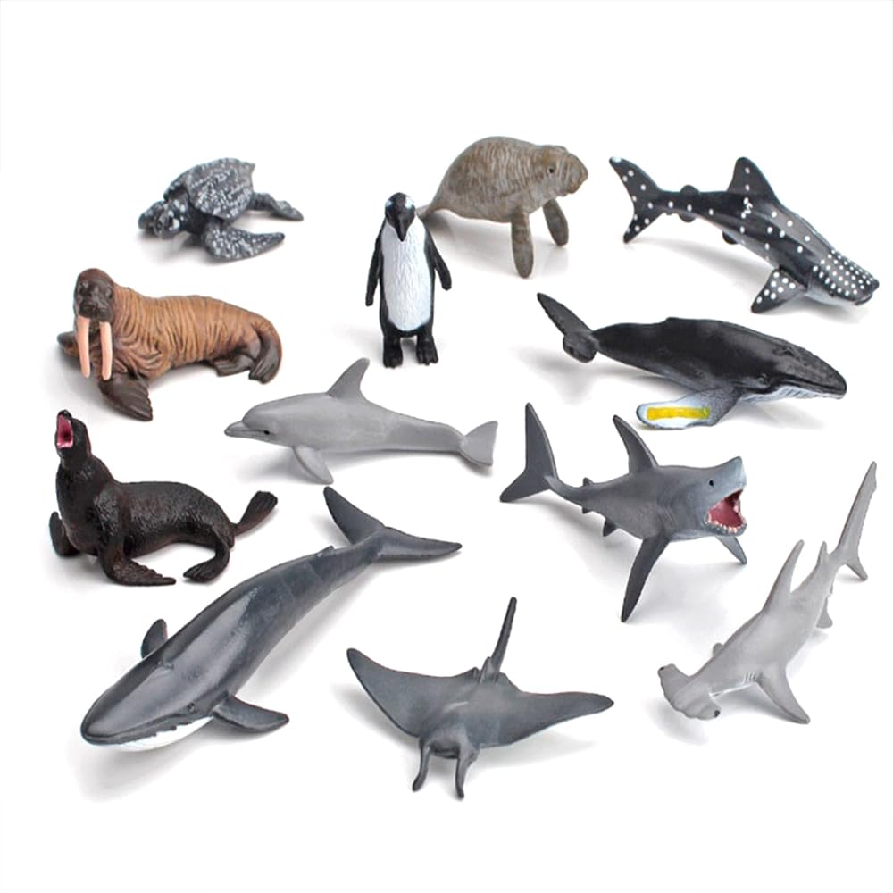 Mini Farm and Marine Animal Figure Set 12 Piece PVC Realistic Models Toy