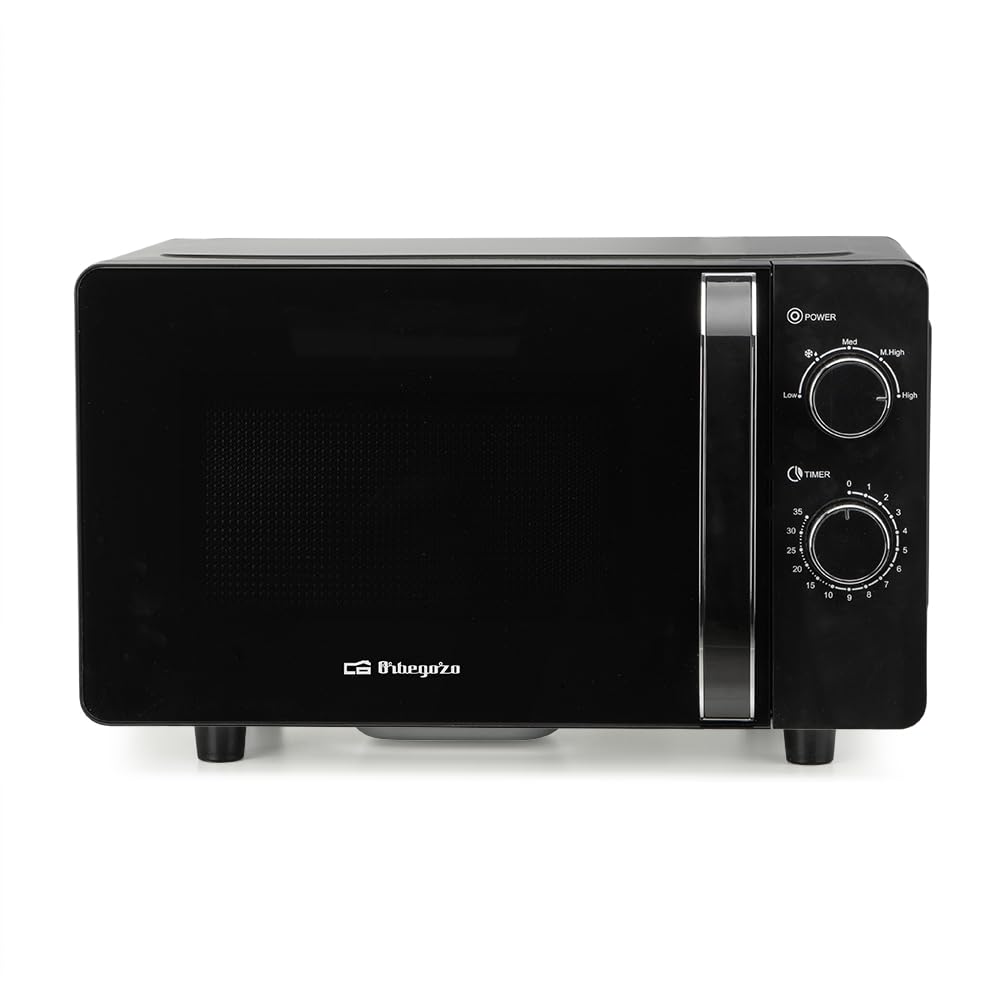 Microondas Orbegozo MI 2061 CE, 20 Litros, 700 W, sin plato giratorio, apta para platos cuadrados, 5 niveles de potencia, negro.
