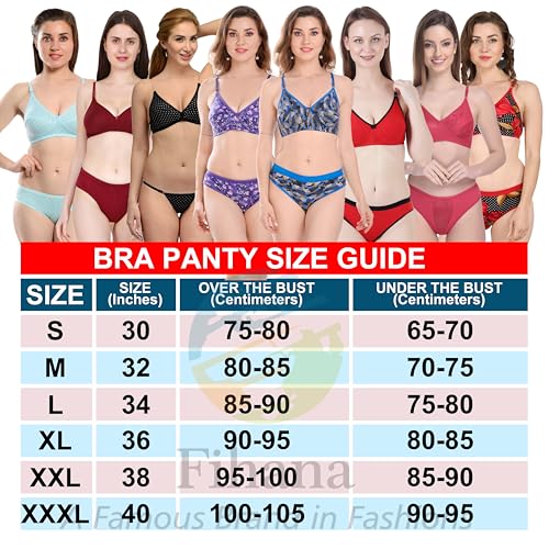 Image of Solid Printed Polka Cotton Bra & Panty Lingerie Set Combo for Women S to 3XL