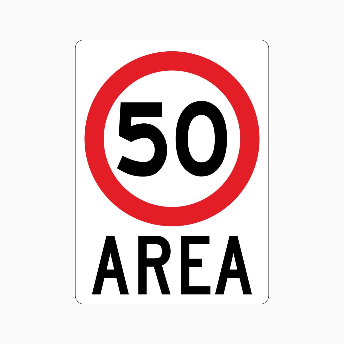 50km AREA Sign, 12x8 Metal Tin Sign, standard traffic speed reminder for roads, yards and factory passages.