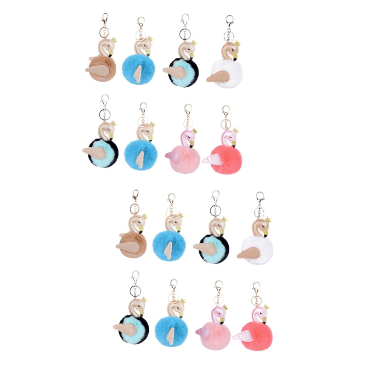 GALPADA 16 Pz portachiavi cigno portachiavi animale decorativo soffici animali di peluche portachiavi in ​​pelliccia gancio portaborse accessori auto cestino divertente portachiavi