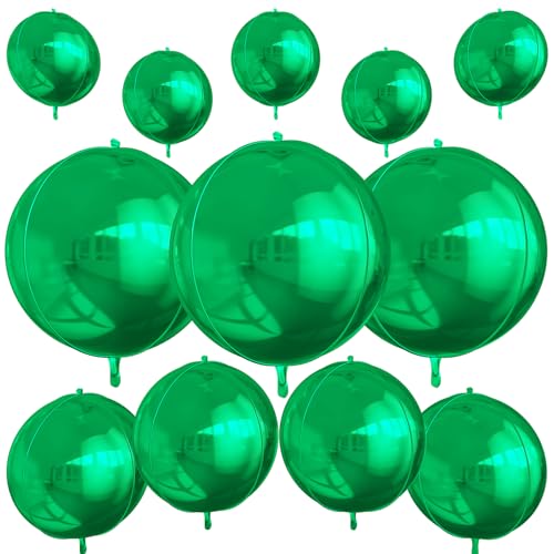 Image of 12PCS Metallic Green Round Foil Balloons 22 inch 15 inch 10 inch Large Mylar Balloons | Shiny Green 4D Ball Balloons for Birthday Party, Graduation, Wedding, Christmas, New Year, Disco Prom Party Decorations