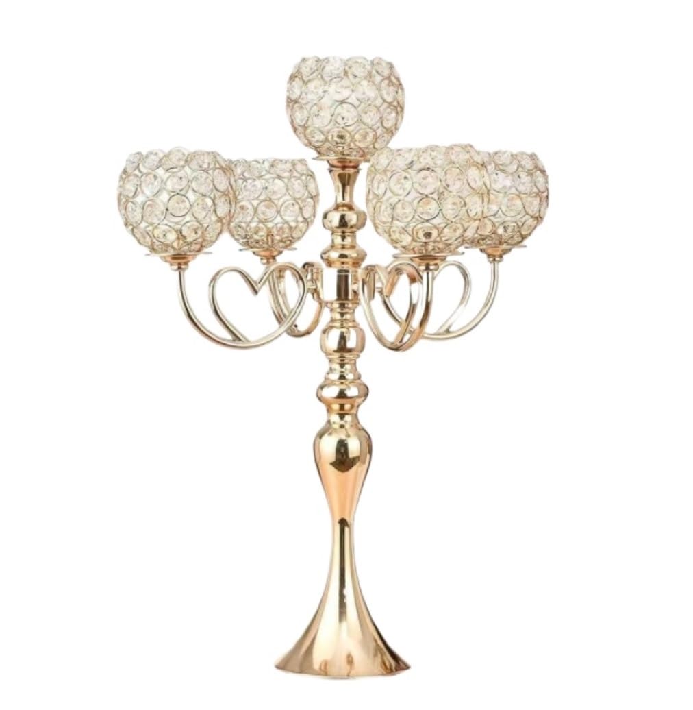 Sturdy Candle Holder Stand 5 Arms Crystal Candle Holder Candelabra Modern Candlestick with Hanging Drop for Dinner Party Non Topple