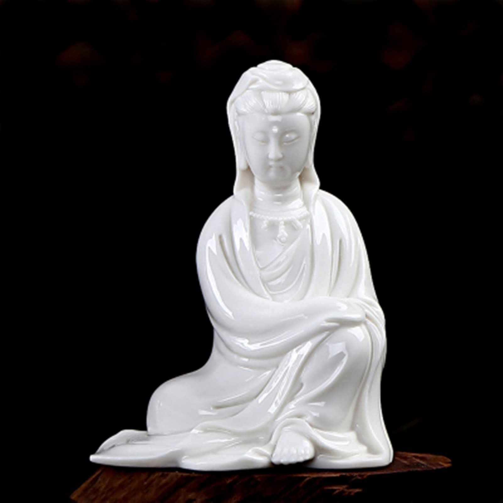 CELOTUS Estatua de Buda o Bodhisattva Ornamentos de cerámica de Porcelana Blanca Fina Cómodo cómodo Sentarse con piernas Cruzadas Meditación Pequeña Estatua de Guanyin Imagen Budista