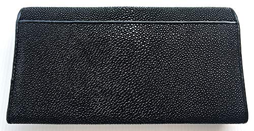 Julie Genuine Real Stingray Skin Leather One Eye Trifold Clutch Black Wallet2