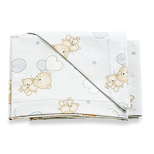 Lenzuola Per Lettino Neonato 100% Made In Italy - Set Da 3 Pezzi In Cotone (Lenzuolo Sopra, Sotto Con Angoli E Federa) - 3