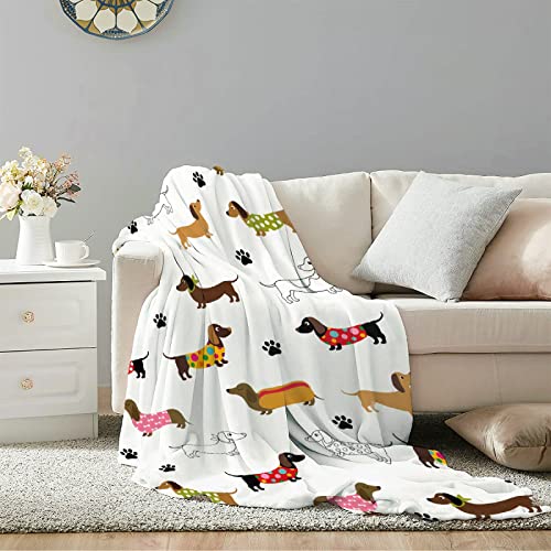 Personalisierte Dackel-Hundedecke, Welpenpfotenabdrücke, weicher Flanell-Überwurf für Bett, Sofa, Reisen, Größe XS, 101,6 x 76,2 cm