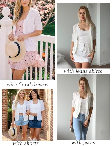 Image of Yekaty Womens 2026 Short Sleeve Crochet Summer Cardigan Cropped Button Sweater Lightweight Shrug for Dress