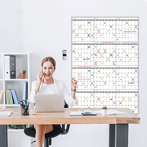 Large Dry Erase Wall Calendar - 52X36 Inches - Blank Undated Yearly Calendar - Whiteboard Premium Laminated Planner - Reusable Laminated Office Jumbo 12-Month Calendar (Vertical) #TOP4