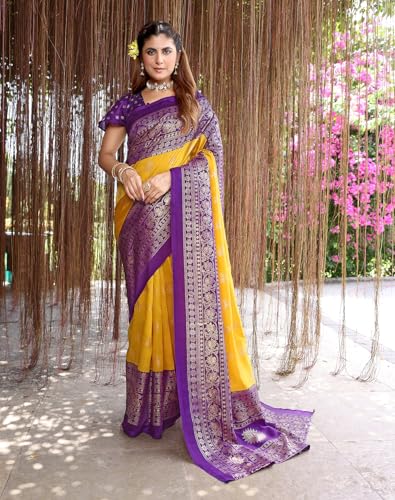 Image of Yashika Women's Banarasi Kanjivaram Art Silk Saree|Sarees for Women Ethnic Wear