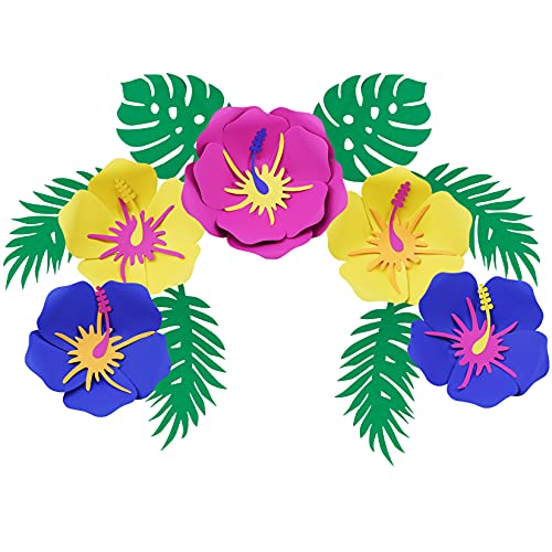 Haakong Hawaiian Hibiscus Paper Flowers Luck Sea Luau Hawaiian Hibiscus Flowers Decorations Artificial Paper Flowers and Leaf Hibiscus Paper Flowers Decorations for Wall