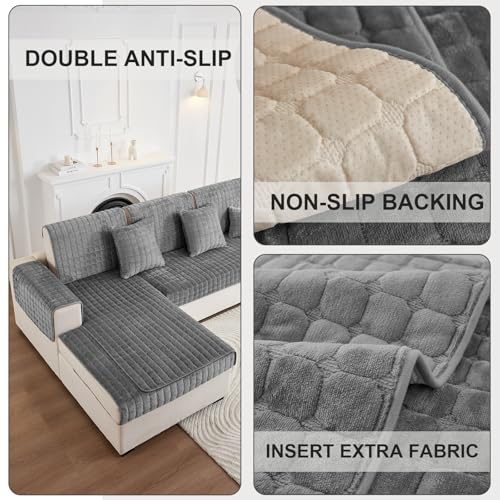 SHANNA Flanell Sofabezug 1 2 3 4 Sitzer Sofabezüge Couch Überzug L Form Ecksofa Sofa Couch Überwurfdecke, Sofahusse Sofaüberwürfe rutschfest Sofa Abdeckung (Dary Gray, 70 * 70cm Stückweise Verkauft)