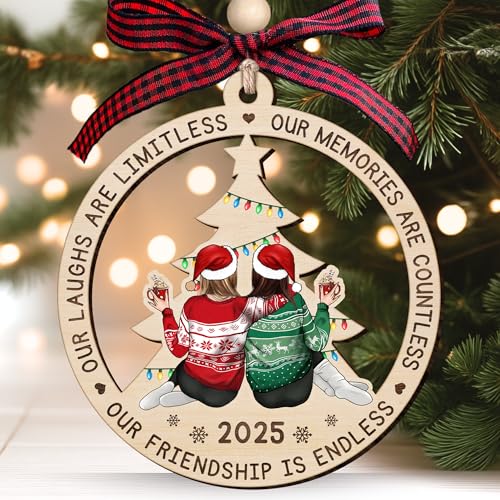 LUCAGIFT Best Friend Ornaments for Christmas Tree - Best Friends Bestie Ornaments for Women - Bestie Ornament - Friendship Christmas Ornament - Besties Gifts for Women - Wood Ornament 2025