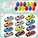 JOYIN 12 Pcs Die-Cast Car Filled Big Easter Eggs, Bright Colorful Prefilled Plastic Eggs with Different Die-cast Cars for Boys, Basket Stuffers and Kids Party Favors