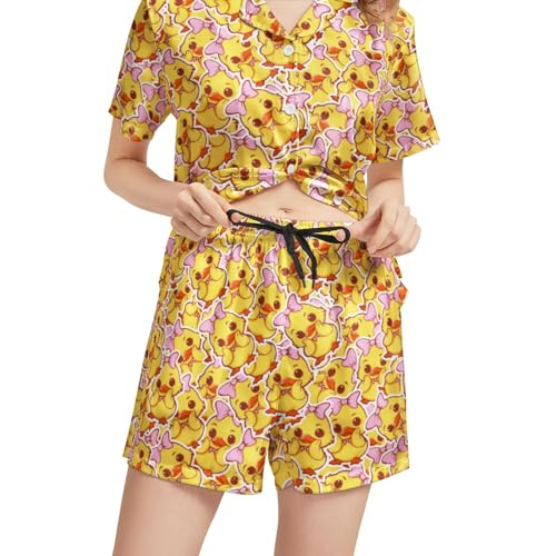 Funny Pajamas for Women Set Print Satin Loungewear Pjs Short Sleeve Button Down Top and Shorts Sets Sleepwear XS-3XL4