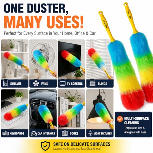 Image of Colorful Microfiber Static Duster for Dust Cleaning | Static Cleaning Duster | Dry Dust | Easy to Cleaning Home, Office, Shop, Car, Ceiling Fan - Pack of 2.