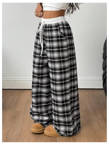Image of SOLY HUX Women's Plaid Checkered Pants Flannel Pajama Pants with Pockets