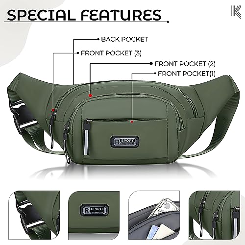 Image of Kraptick Premium Unisex Waist Bag for Men and Women - Stylish Waist Pack, Fanny Pack, Running Waist Pack (Blue)