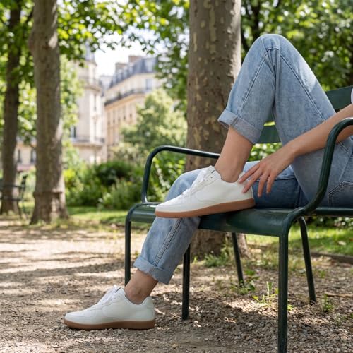 Image of HXV Women Fashion Sneakers Casual Tennis Shoes Retro Trendy Low Top Lace-Up Breathable Non Slip Lightweight Comfortable Zero Drop Cute Flat Walking Shoes