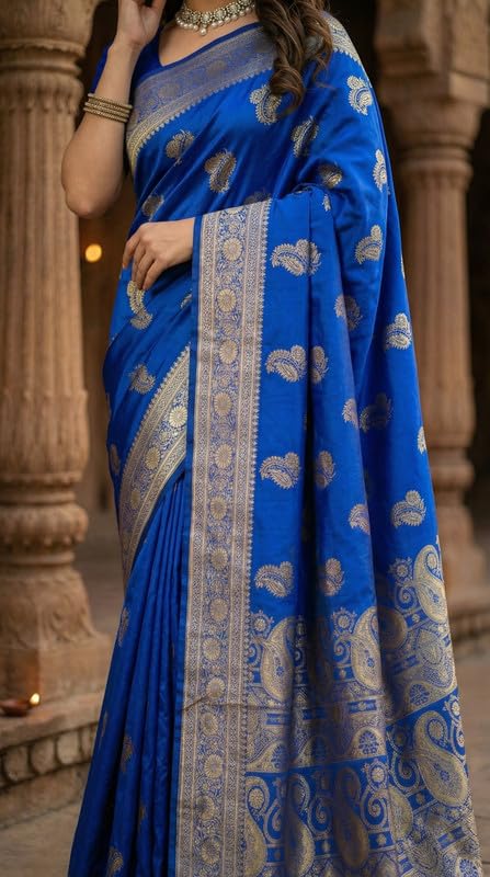 Image of C J Enterprise Women's Pure Soft Silk Saree With Blouse Piece For Wedding (KeriLichi)