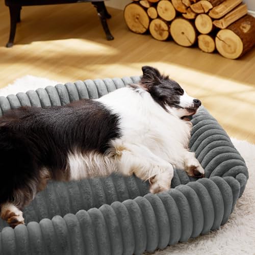 BEDSURE waschbares Hundebett für große Hunde - 109x76x20cm weicher orthopädischer Hundekorb mit bequemem Fleece-Bezug, rutschfestes Hundebett mit hohem Rand in grau