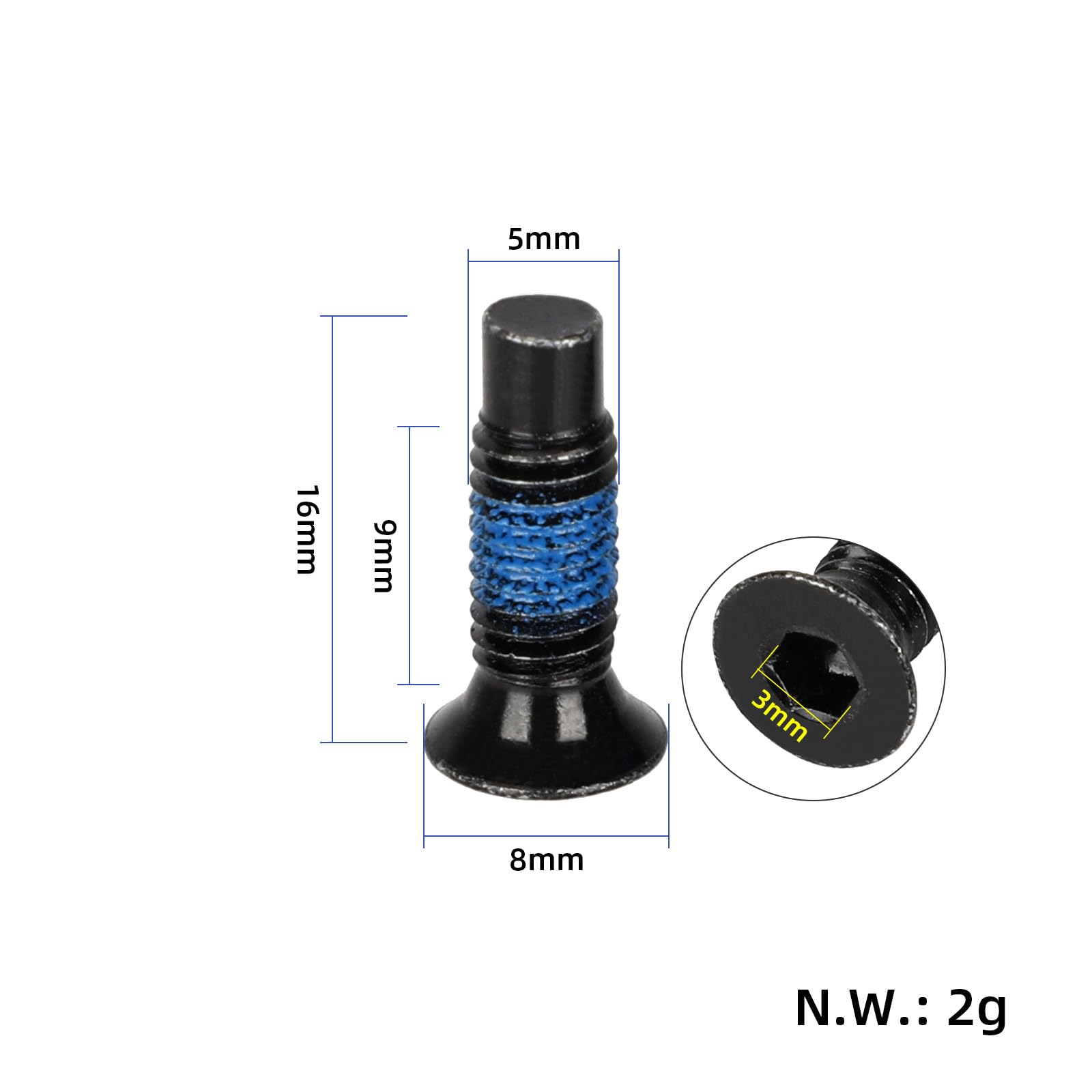 10 sztuk śrub, śruby zapasowe, akcesoria do śrub czołowych do hulajnogi Xiaomi M365 1S Pro Mi3 Ninebot Max G30 ES F Series (Czarny + Niebieski)
