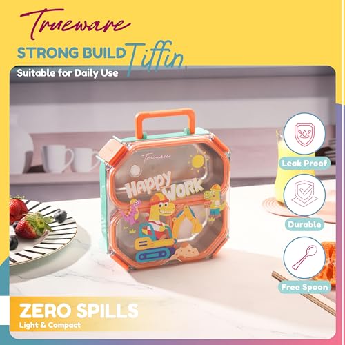 Image of Trueware Astro 304 Stainless Steel PU Insulated Lunch Box with Three Compartment BPA Free, Food Grade Ideal for School, Picnic, Office & Outdoor - 640ml