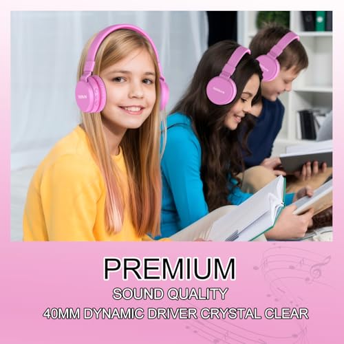 Image of Kids Bluetooth Headphones,Lightweight Kids Headphones Wireless,85 /94dB Safe Volume,40H Playtime,Fast Charging,Bluetooth 5.3,Over Ear,Toddler Headphone Built-in Mic for School /Tablet /Travel (Pink)