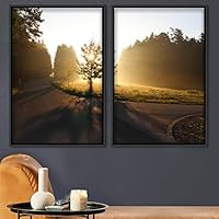 2 Piece Framed Canvas Wall Art Sunrise and Trees Canvas Prints Home Artwork Decoration for Living Room,Bedroom - 16