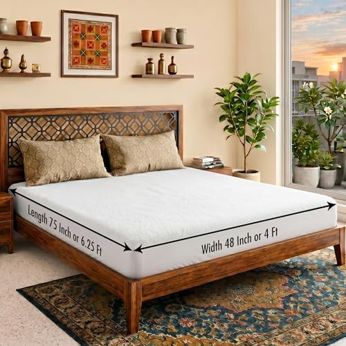 Image of Lithara Terry Cotton Fitted Mattress Protector for Single Bed | Waterproof & Elastic Band | Ultra Soft & Hypoallergenic Mattress Cover | Size : 75 x 48 Inches (6.25 x 4 Feet) | (White)