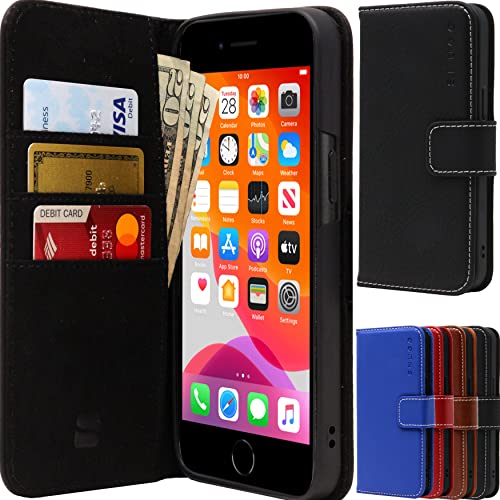 Snugg iPhone SE Wallet Case 2022 & 2020 / iPhone 8 Wallet Case/iPhone 7 Wallet Case – Leather Card Wallet with Stand Feature for iPhone SE Case Wallet Flip Case Cover in Blackest Black