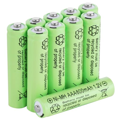 AXFEE Ni-Mh Piles Rechargeables AAA, 10PCS 600mAh 1,2V Haute capacité pré-chargées NiMh Piles, pour Frontale LED, télécommande, Guirlandes Lumineuses