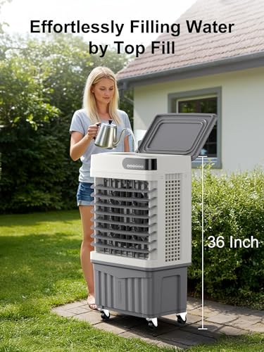 Image of Uthfy Swamp Cooler, 36 Inch Evaporative Air Cooler with 8 Gal Water Tank, 2500 CFM, 120 Oscillation, 3 Modes & 3 Speeds, Remote, 12 H Timer, 4 Ice Packs, Portable Air Conditioner for Indoor