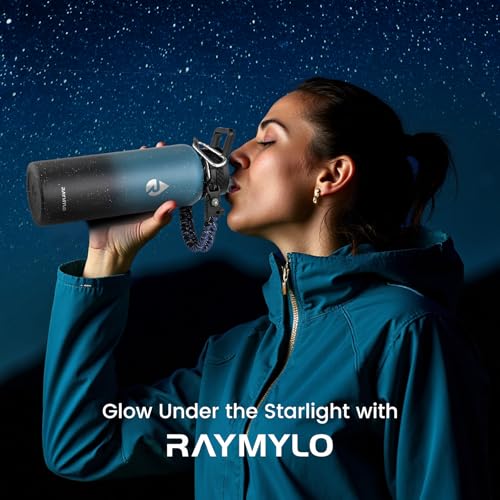 Image of RAYMYLO Insulated Water Bottle 40 oz, Triple Wall Vacuum Stainless Steel (Cold for 36Hrs, Hot for 18Hrs), Leak Proof & Non-BPA, Modern Water Flask Jug with Paracord Handle & Straw Spout Lids