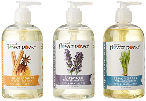 Natural Flower Power Liquid Hand Soap – Plant-Derived and Bio-Based Formula – Sulfate-Free, pH-Balanced, Vegan – Variety Pack: Lavender + Lemongrass + Peppermint & Lemon – 3 x 12 oz