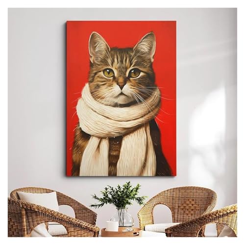 Impression sur toile chat écharpe beige pour habiller un mur vide - 4