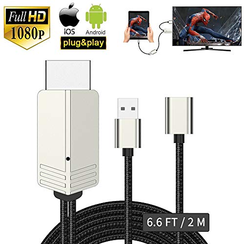 DIWUER Compatible with iPhone iPad Android Phones to HDMI Cable 6.6ft, 1080P Supported