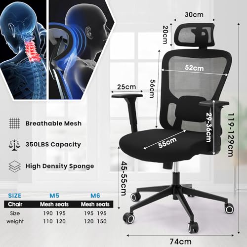 Image of Monhey Black Office Chair, Ergonomic Office Chair, Home Office Desk Chair for Big and Tall People, Computer Chair with Adjustable Headrest, Lumbar Support, Flip-Up Arms, PU Wheels (03black)