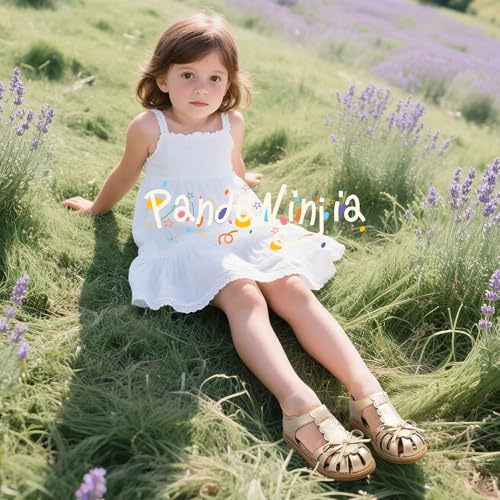 Image of PANDANINJIA Toddler Girls Sandals Closed Toe T-Strap Kids Dress Summer Flats Sandals Cute Bow Flower Girl Shoes