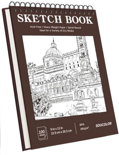 Image of Soucolor 9 inch x 12 inch Sketch Book, 100 Sheets Hardcover Art Sketchbook for Kids | Thick Acid-Free Sketch Paper (68lb /100gsm) Artist Drawing Book Paper Painting Sketching Pad for Grandkids Who Love to Draw