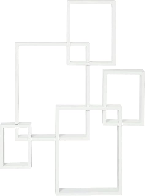 HOMCOM Floating Shelves, Wall Mounted Interlocking Cube Shelves, Display Wall Shelf for Living Room, Bedroom, Hallways, White